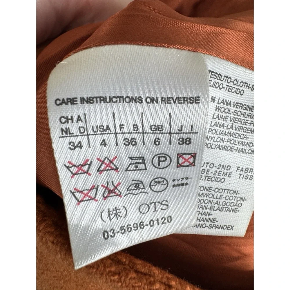 Max‎ Mara Weekend Wool Jacket Women's 4 EU 38 Terracotta Velvet Collar Tailored